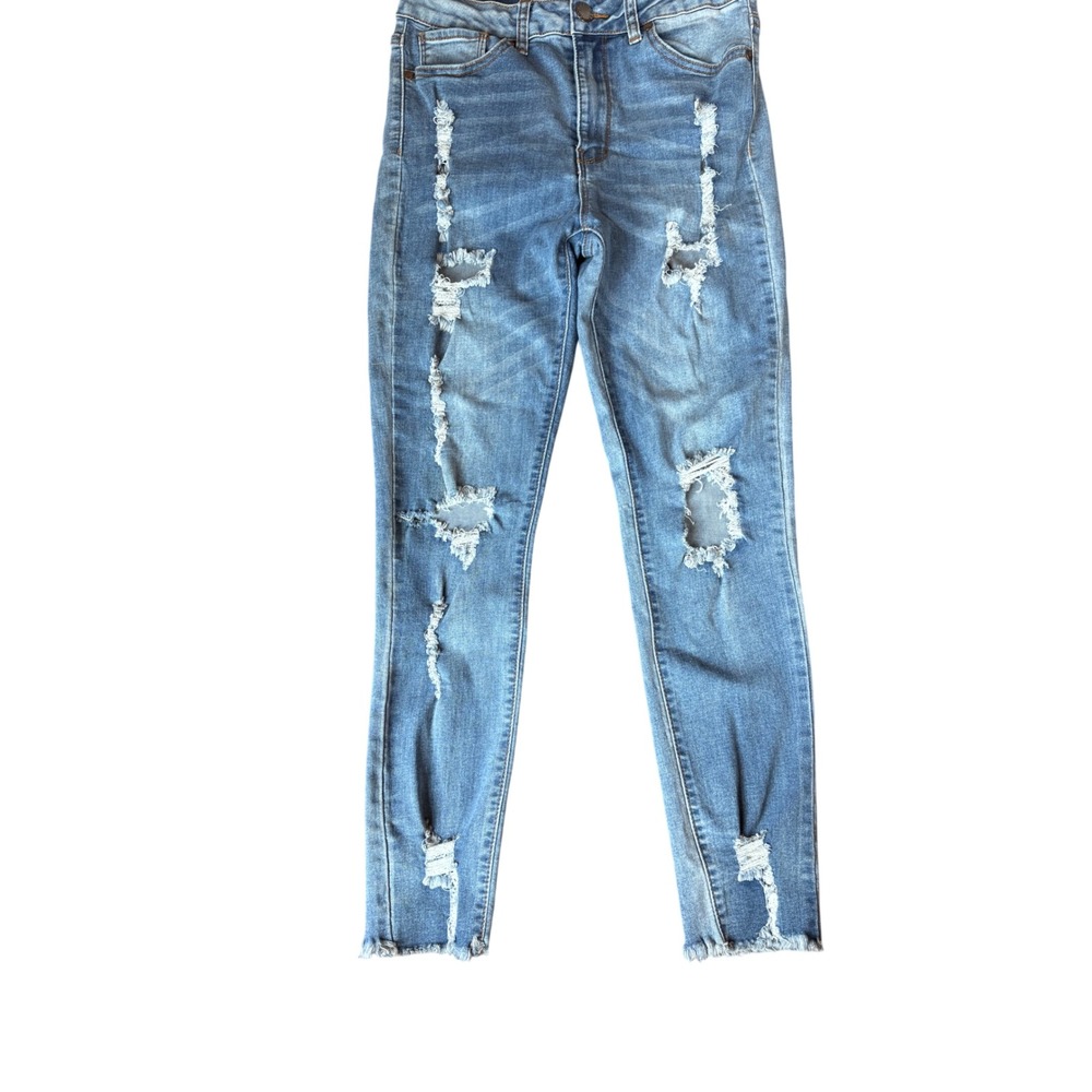 VIP Jeans Womens Distressed Skinny Jeans Medium Wash Ripped Frayed Hem Size 9/10